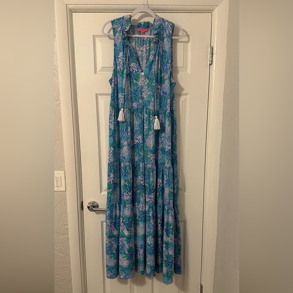Lilly Pulitzer Malone Cotton Maxi Dress 💚🩷🩵 - Picture 3 of 13